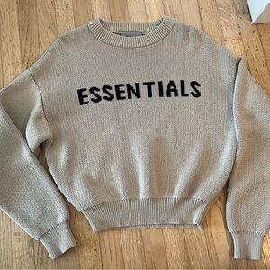 Essentials Tan Crew Neck Sweater with Bold Black Lettering